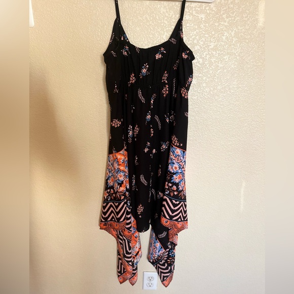 Express Black Orange Paisley Floral Handkerchief Dress, Small - Picture 2 of 7